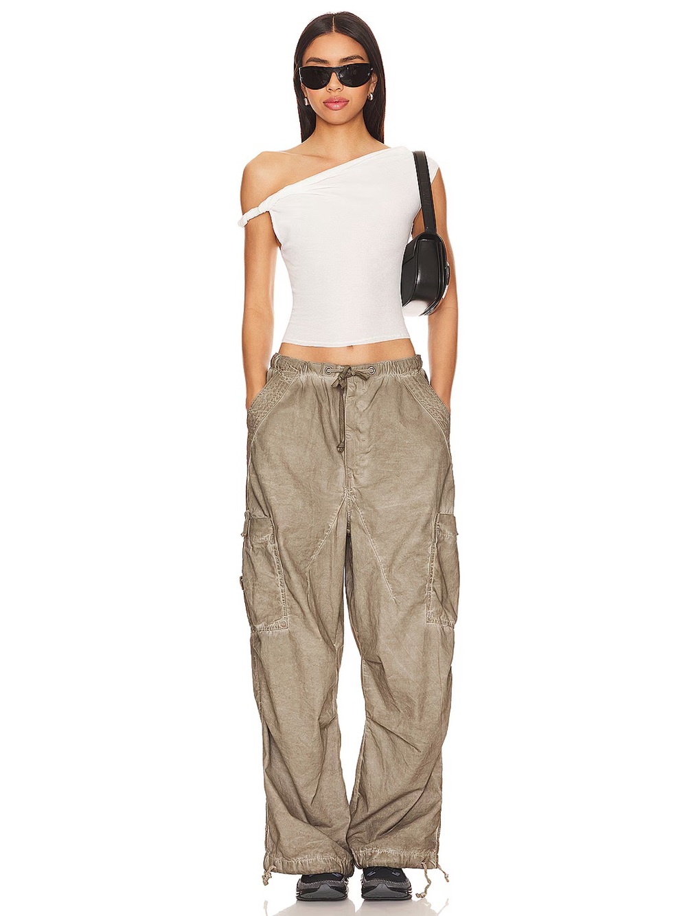 Jared London oil washed parachute beige Relaxed Wide-Leg Cargo Pants medium